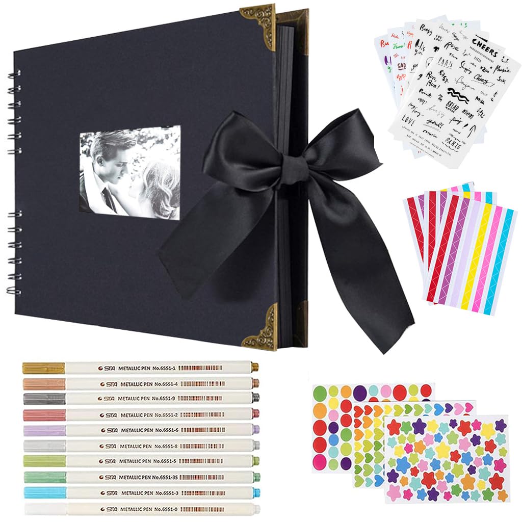 HASTHIP DIY Scrapbook Photo Album Kit, Anniversary Gift for Couple Special, A4 DIY Wedding Album Set with Color Stickers, Color Pen, Graduations Album Memory Photo Album, 80Pages/40Sheet HASTHIP DIY Scrapbook Photo Album Kit, Anniversary Gift for Couple Special, A4 DIY Wedding Album Set with Color Stickers, Color Pen, Graduations Album Memory Photo Album, 80Pages/40Sheet
